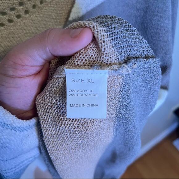 NWOT Amazon V Neck Colorblock Pink, White, Grey Striped Eyelet 3/4 Sleeve XL - Picture 3 of 6